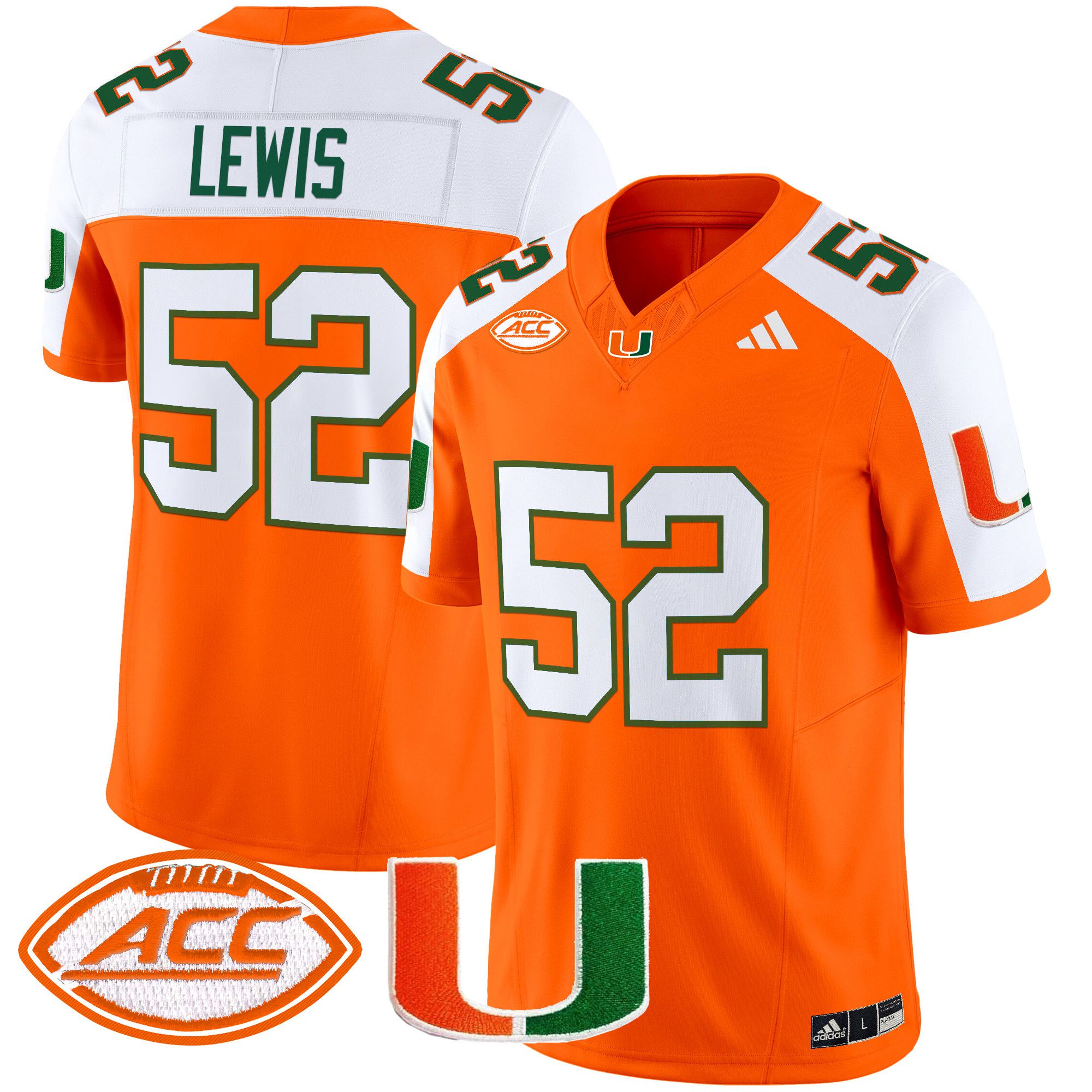 Men Miami Hurricanes #52 Lewis Orange 2024 Vapor Limited NCAA Jersey->customized ncaa jersey->Custom Jersey